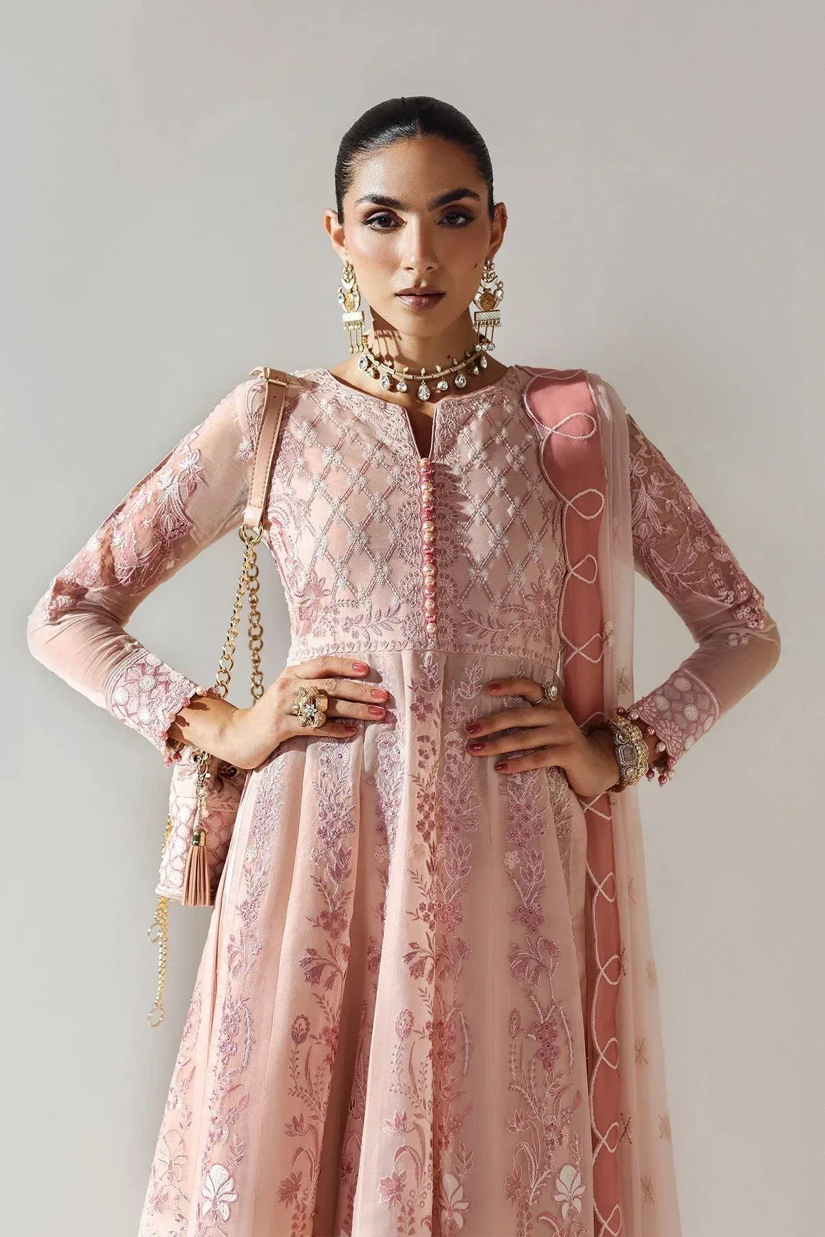 Alizeh Aymal Luxury Bamber Chiffon Tea Pink Raw Silk – view 6 – Poshaq