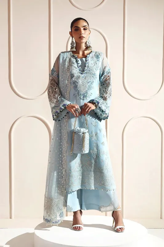 Alizeh Aymal Luxury Bamber Chiffon Light Blue Organza – view 1 – Poshaq