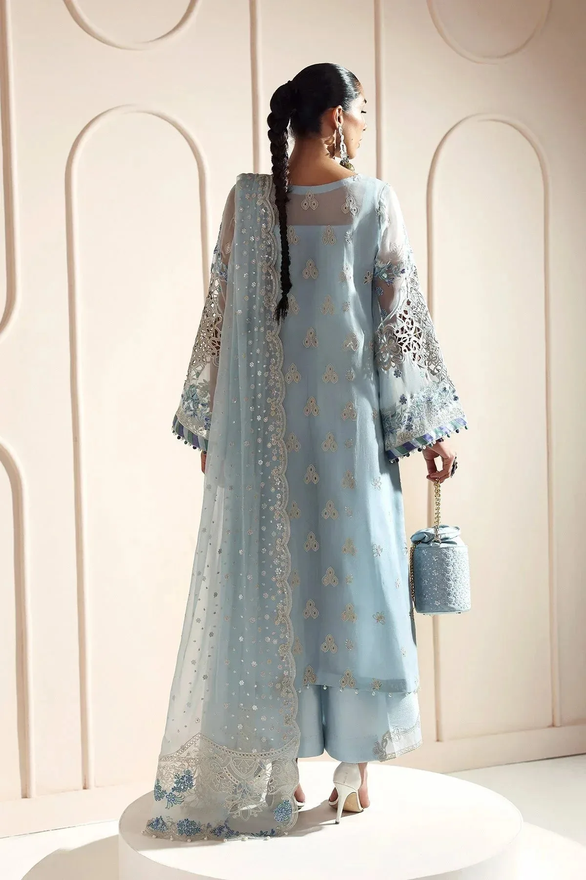 Alizeh Aymal Luxury Bamber Chiffon Light Blue Organza – view 2 – Poshaq