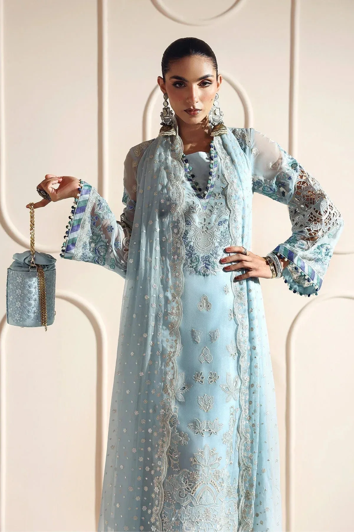 Alizeh Aymal Luxury Bamber Chiffon Light Blue Organza – view 5 – Poshaq