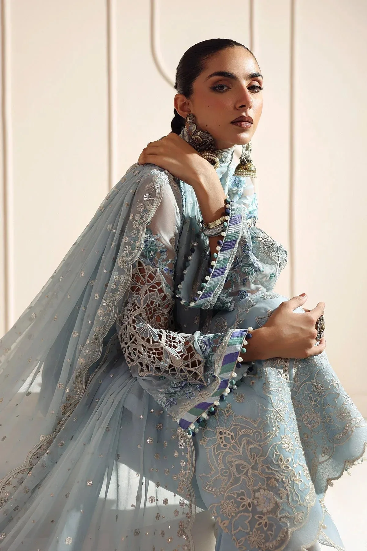 Alizeh Aymal Luxury Bamber Chiffon Light Blue Organza – view 6 – Poshaq