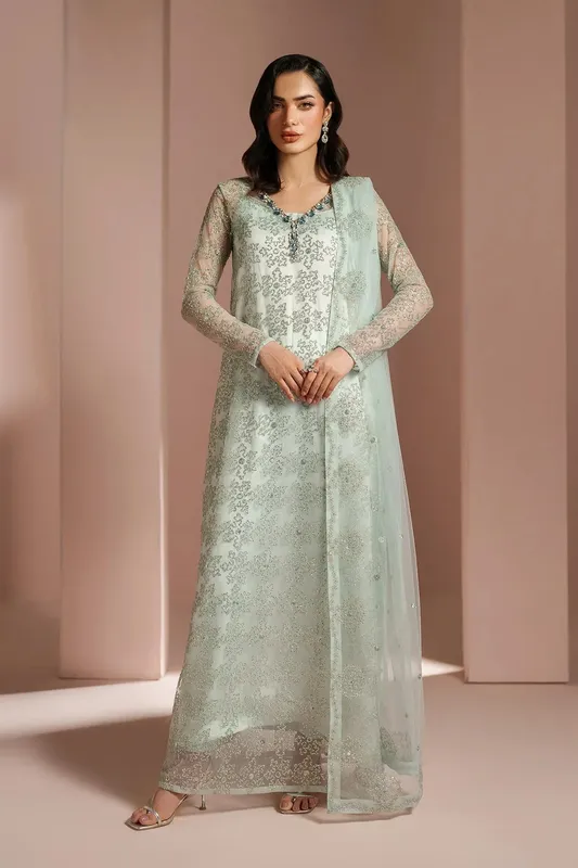 Alizeh Ready to Wear Ice Blue Silk – view 1 – Poshaq