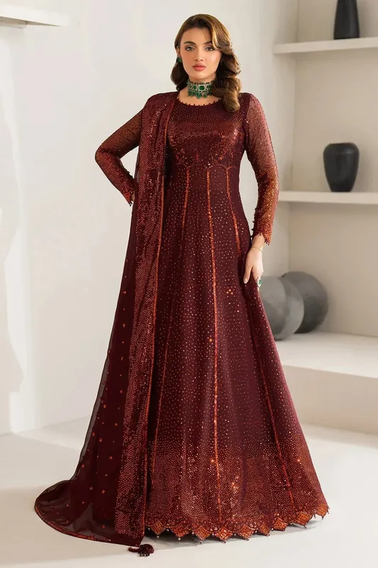 Alizeh Formals Wear Maroon Organza – view 1 – Poshaq