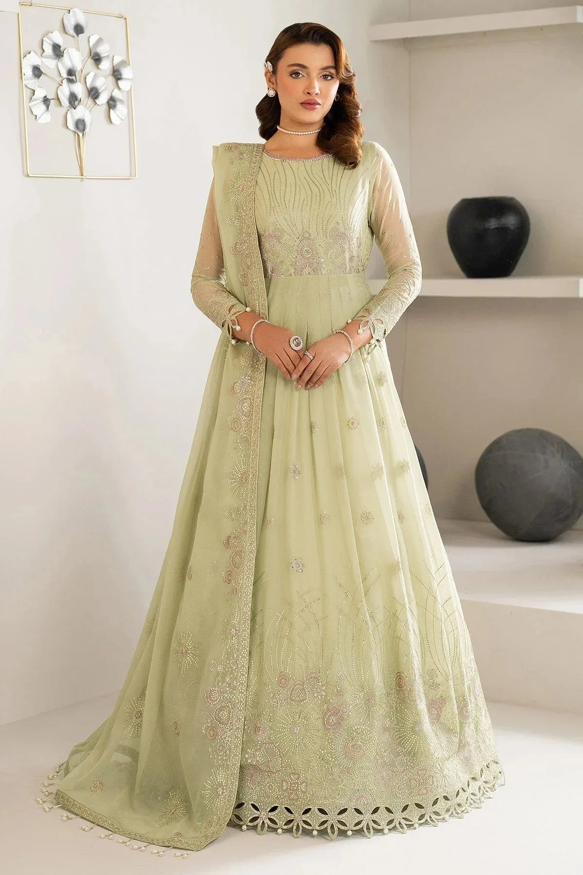 Alizeh Formals Wear mint green Raw Silk – view 1 – Poshaq