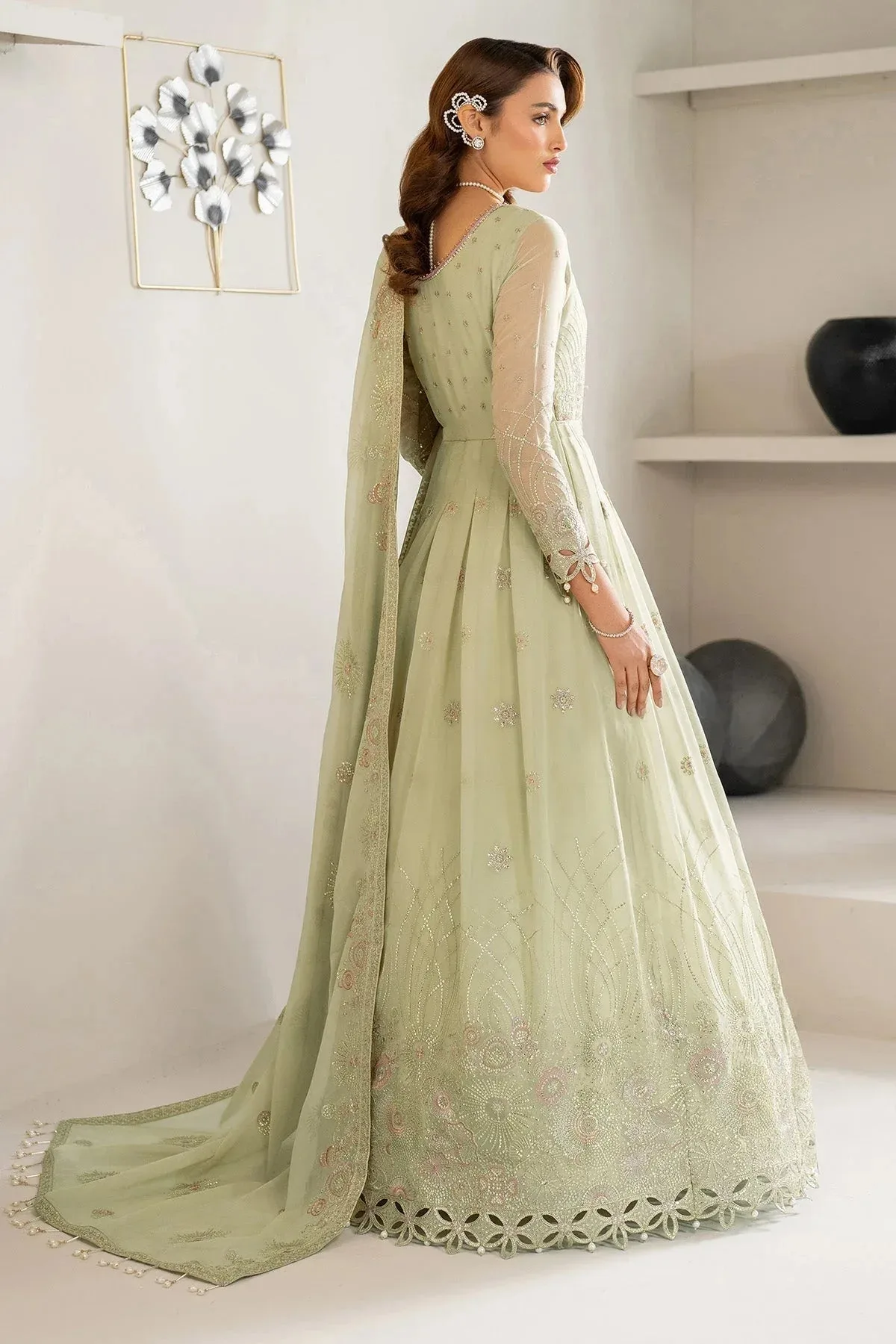 Alizeh Formals Wear mint green Raw Silk – view 2 – Poshaq