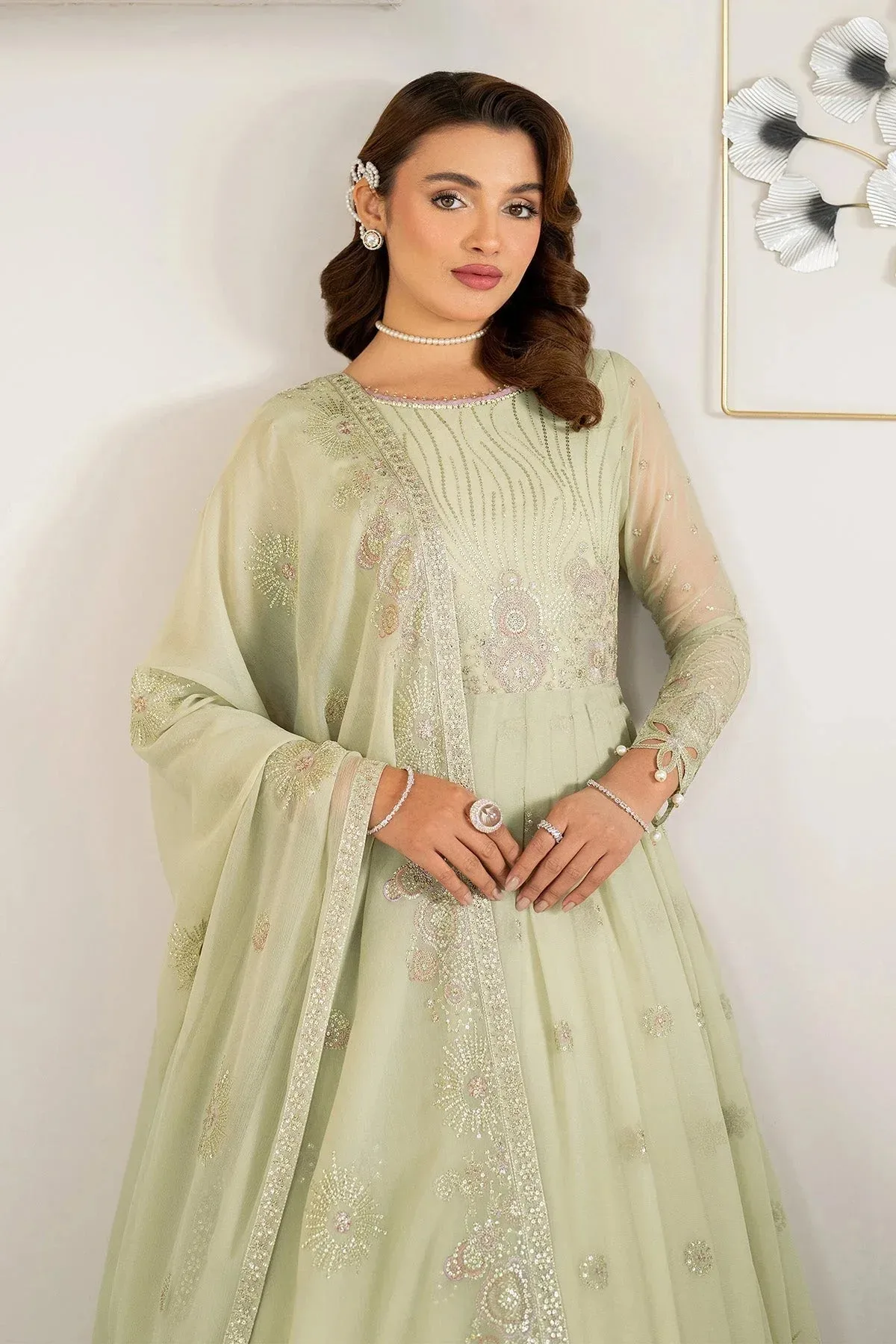 Alizeh Formals Wear mint green Raw Silk – view 3 – Poshaq