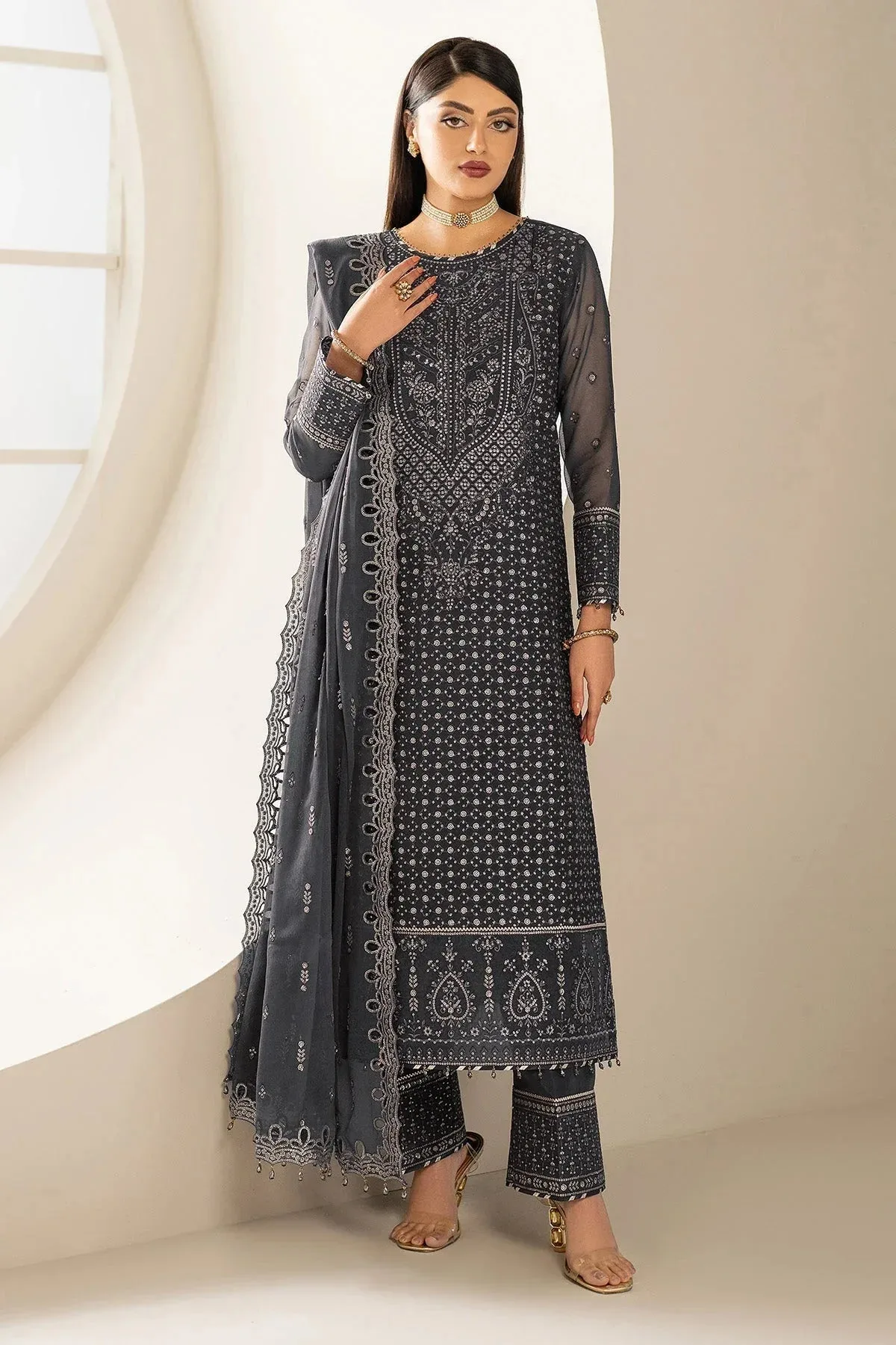 Alizeh Formals Wear deep gray Raw Silk – view 1 – Poshaq