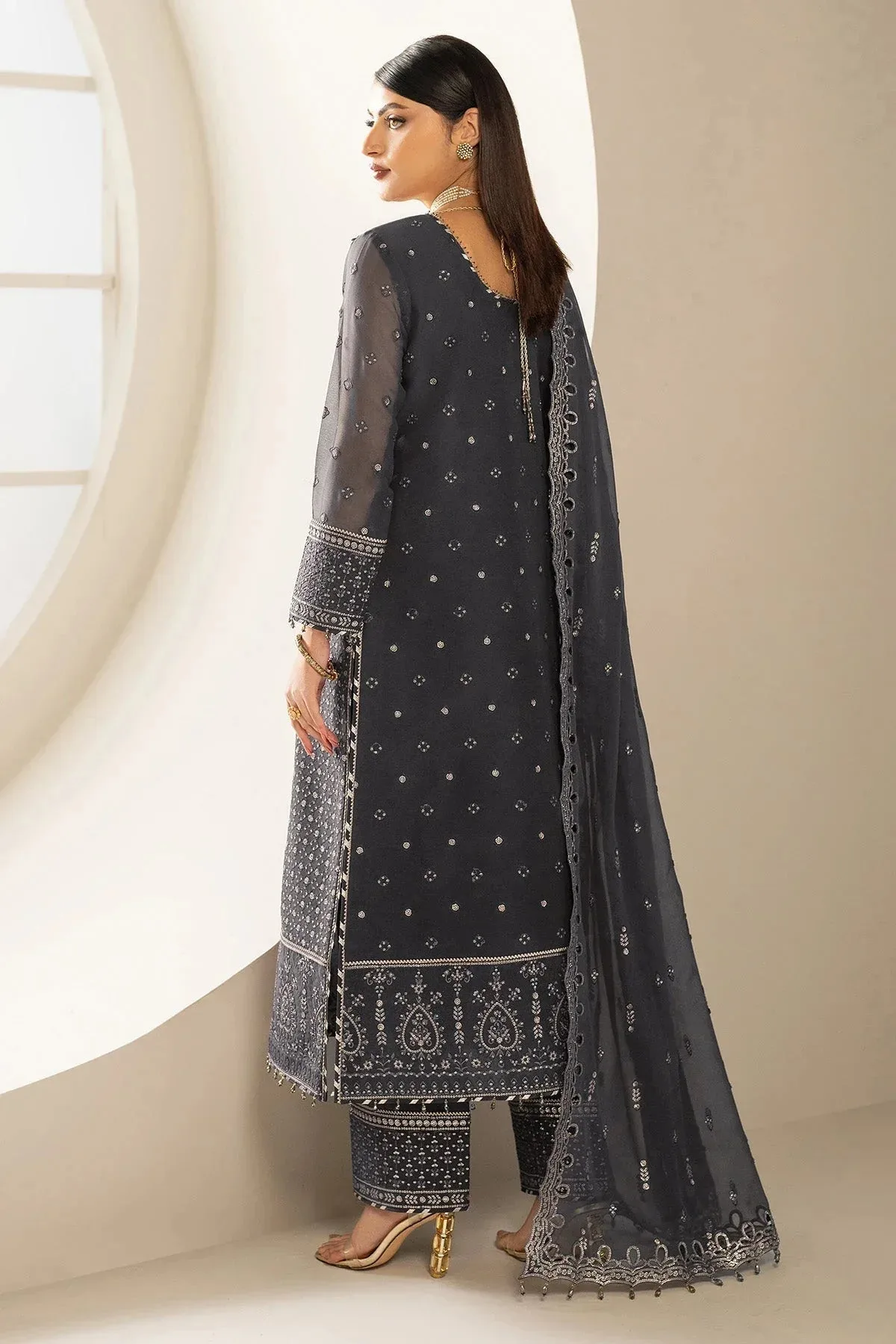 Alizeh Formals Wear deep gray Raw Silk – view 2 – Poshaq