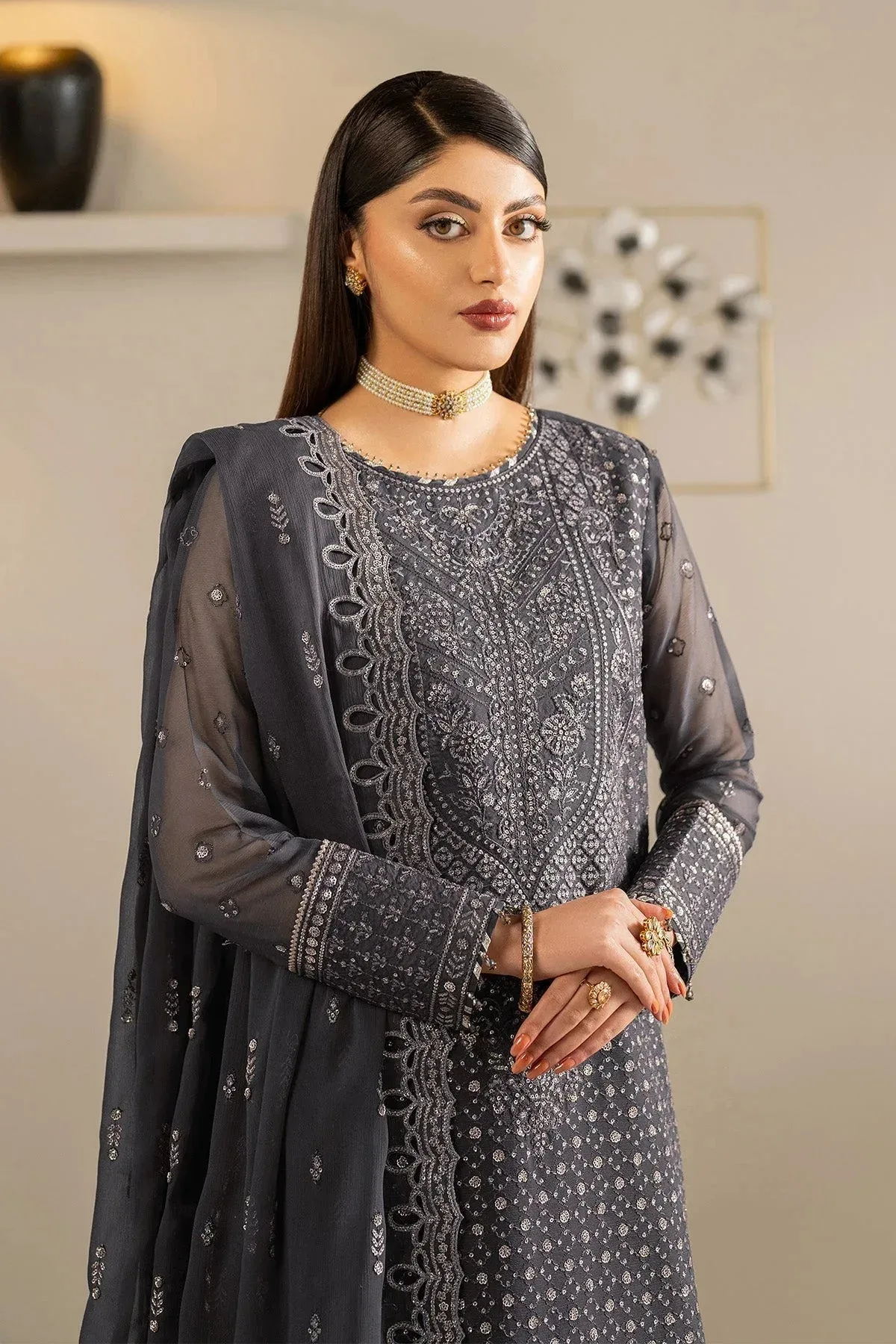 Alizeh Formals Wear deep gray Raw Silk – view 3 – Poshaq