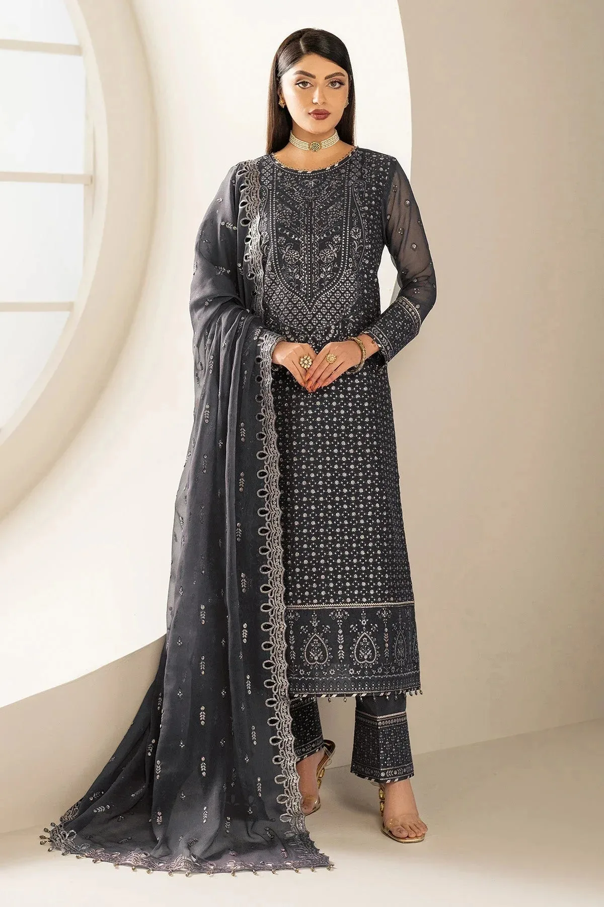 Alizeh Formals Wear deep gray Raw Silk – view 4 – Poshaq