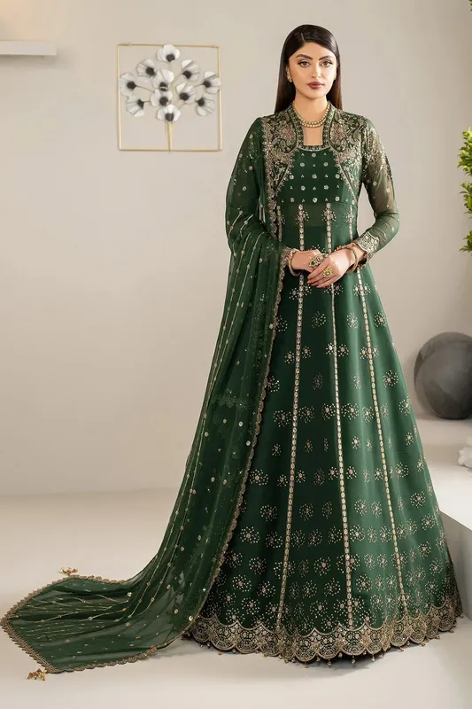 Alizeh Formals Wear emerald green Organza – view 1 – Poshaq