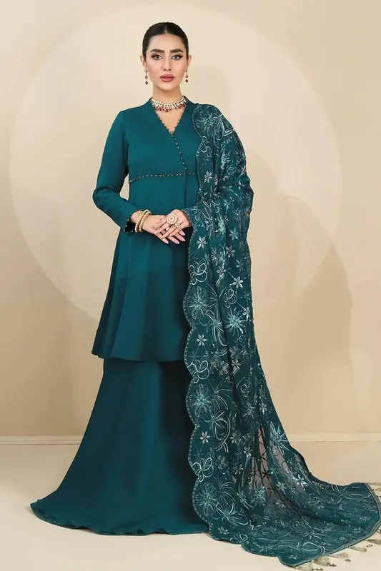 Alizeh Ready to wear sea green Chiffon – view 1 – Poshaq