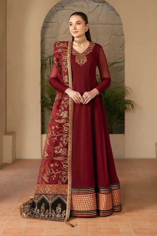 Alizeh Ready to wear Maroon Organza – view 1 – Poshaq