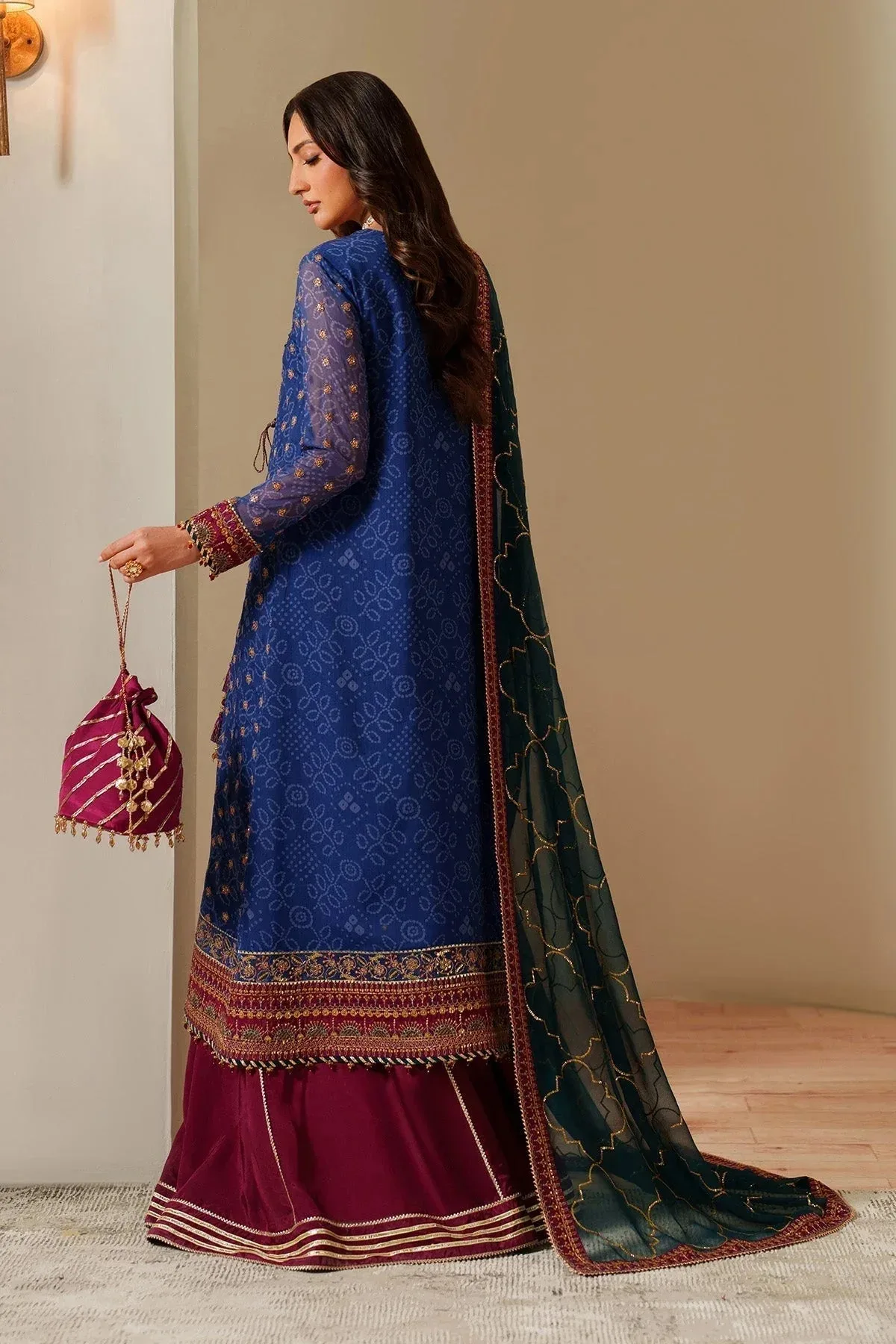 Alizeh Fleur Chiffon royal blue Organza – view 2 – Poshaq