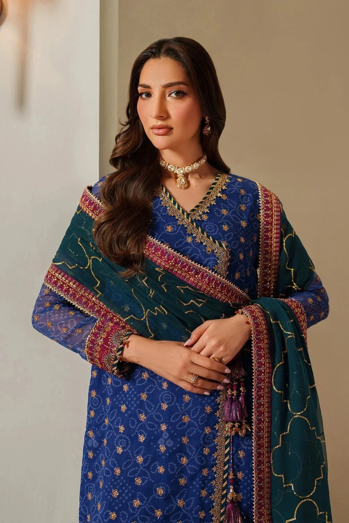Alizeh Fleur Chiffon royal blue Organza – view 3 – Poshaq