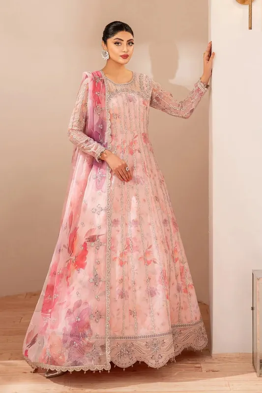 Alizeh Fleur Chiffon rose pink Raw Silk – view 1 – Poshaq