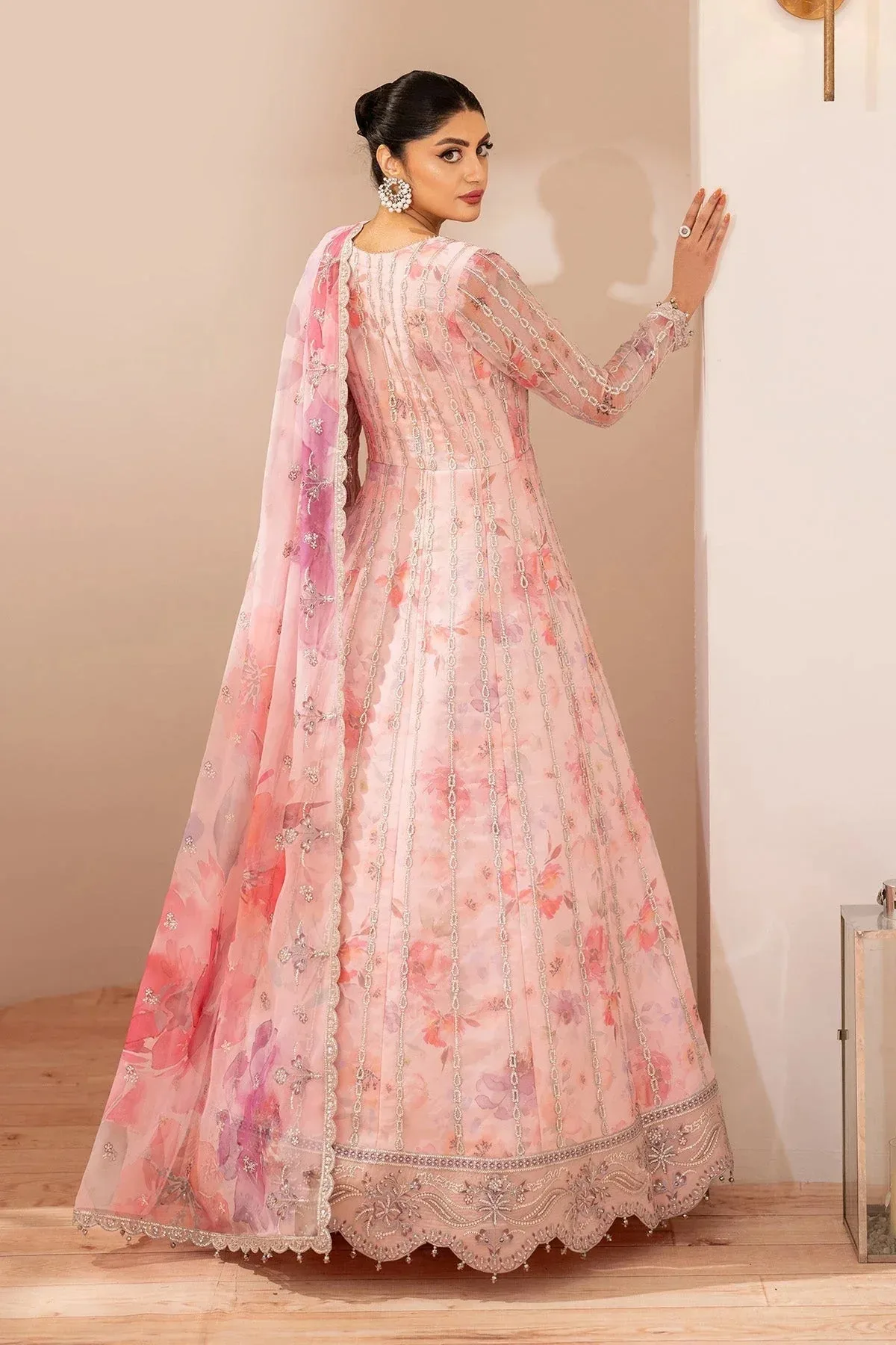 Alizeh Fleur Chiffon rose pink Raw Silk – view 2 – Poshaq