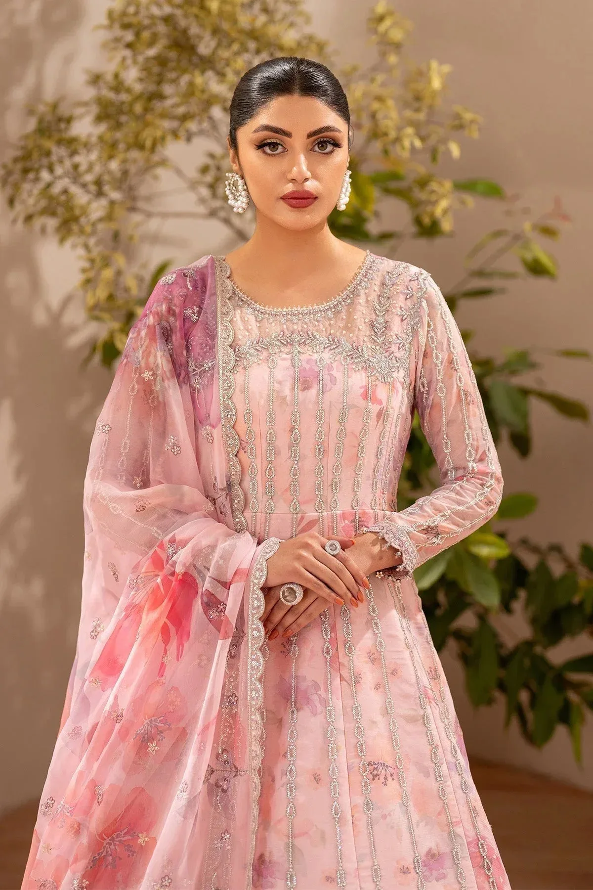 Alizeh Fleur Chiffon rose pink Raw Silk – view 3 – Poshaq