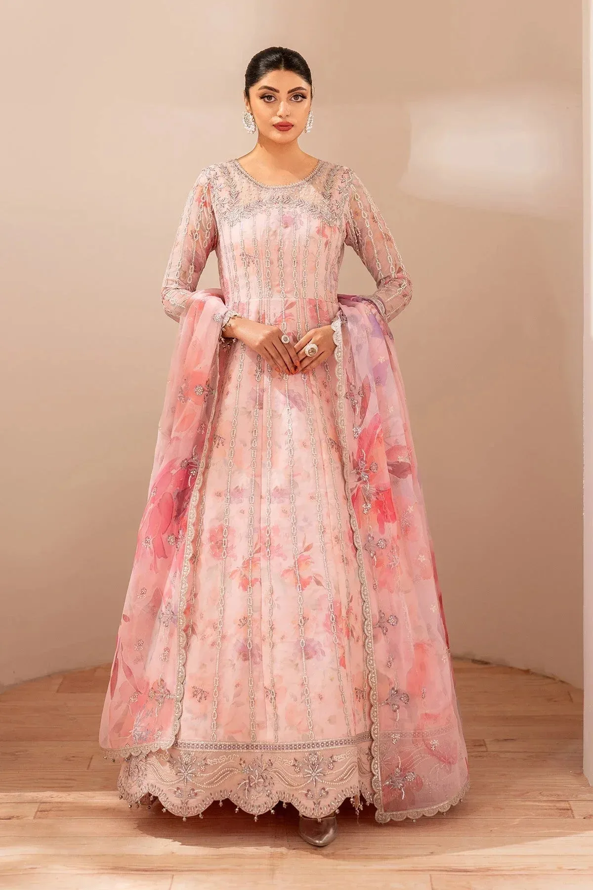Alizeh Fleur Chiffon rose pink Raw Silk – view 4 – Poshaq