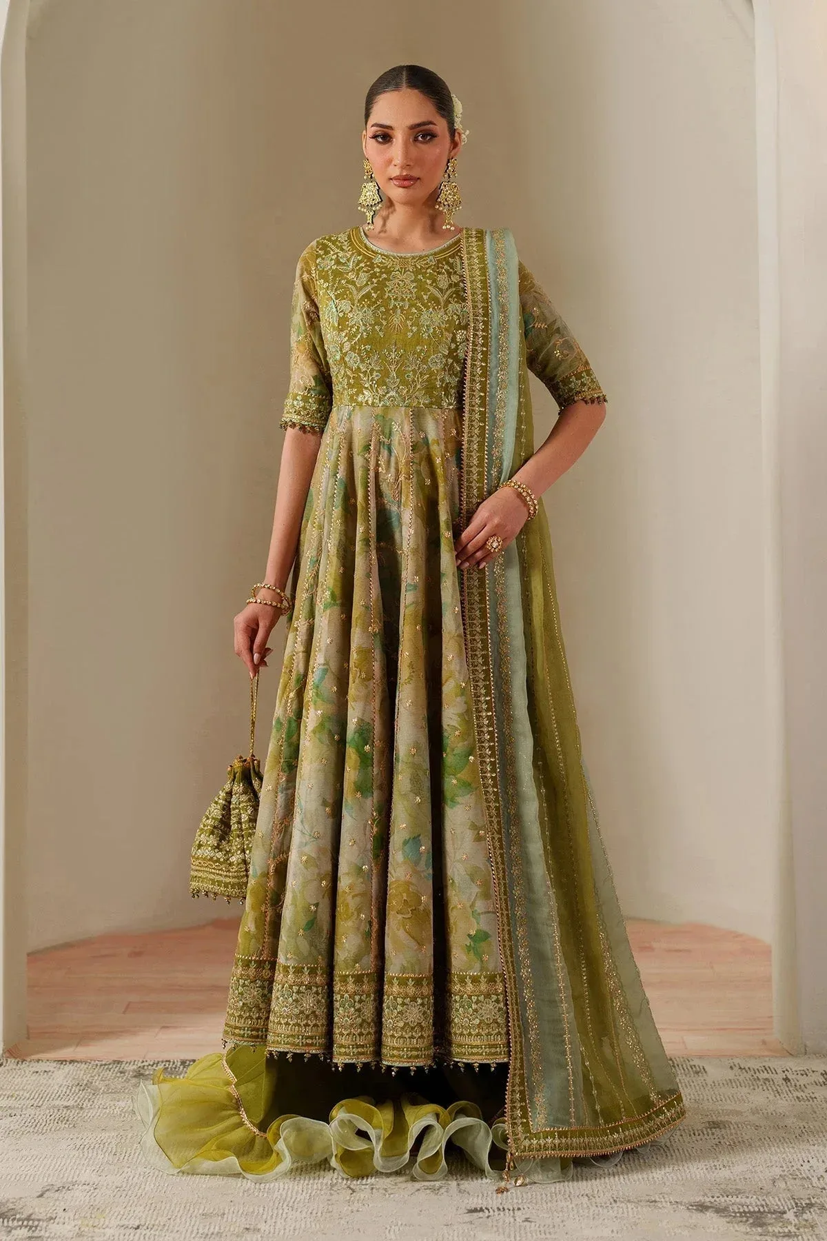 Alizeh Fleur Chiffon parrot green Chiffon – view 1 – Poshaq