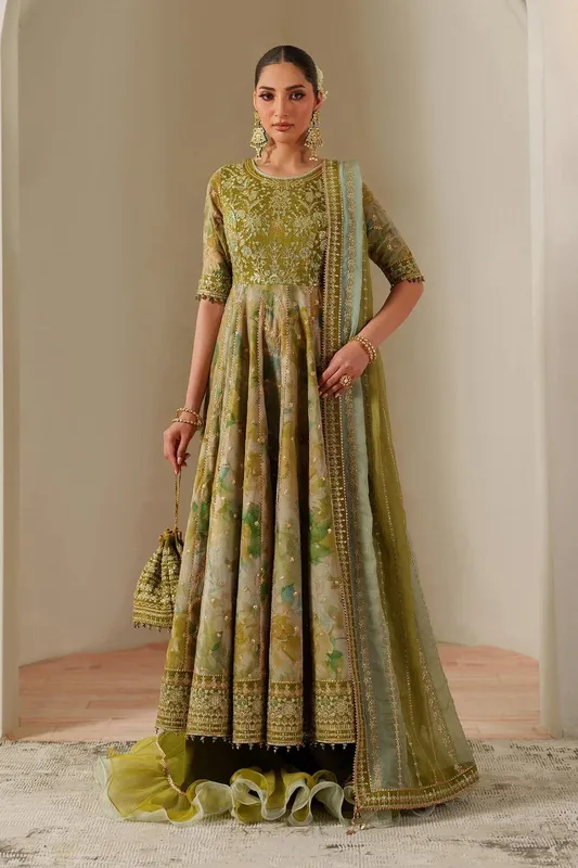 Alizeh Fleur Chiffon parrot green Chiffon – view 1 – Poshaq