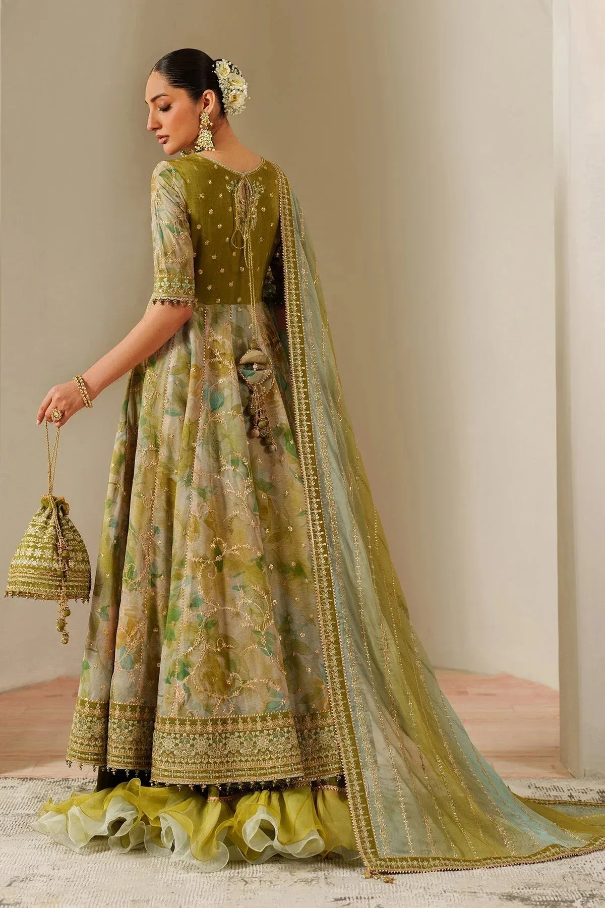 Alizeh Fleur Chiffon parrot green Chiffon – view 2 – Poshaq