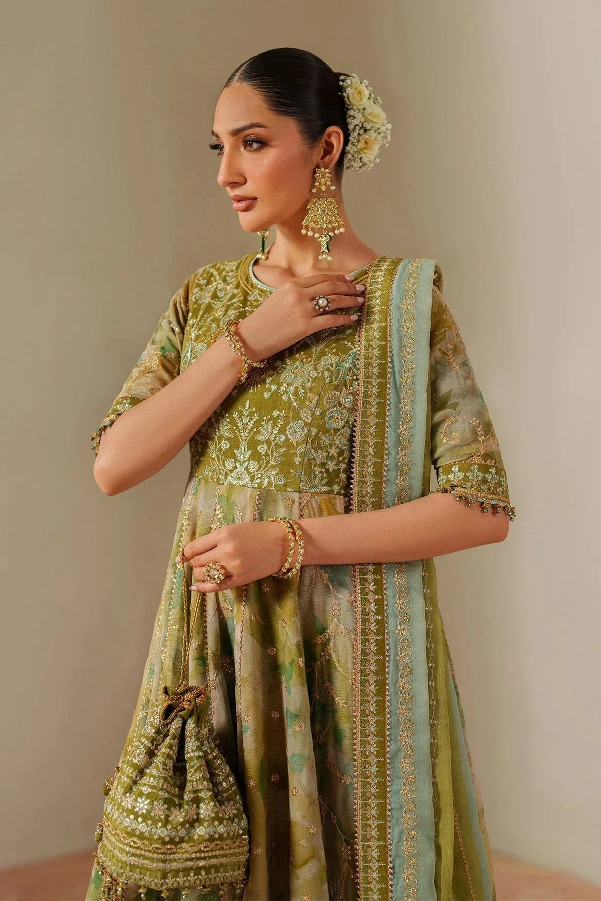 Alizeh Fleur Chiffon parrot green Chiffon – view 3 – Poshaq