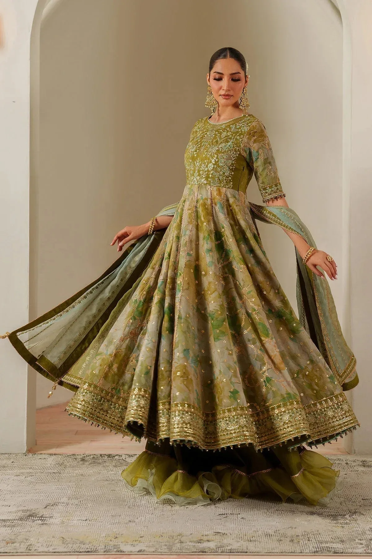 Alizeh Fleur Chiffon parrot green Chiffon – view 4 – Poshaq