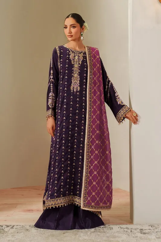 Alizeh Fleur Chiffon Plum Organza – view 1 – Poshaq