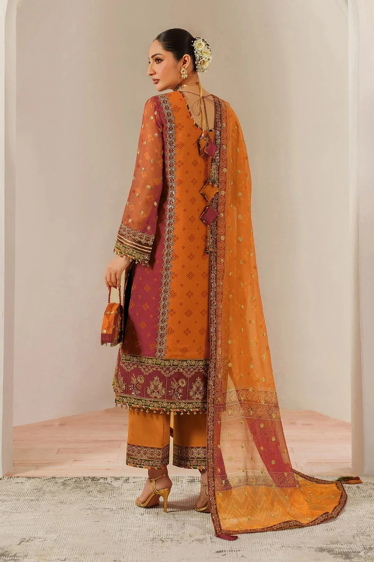 Alizeh Fleur Chiffon deep orange Organza – view 2 – Poshaq
