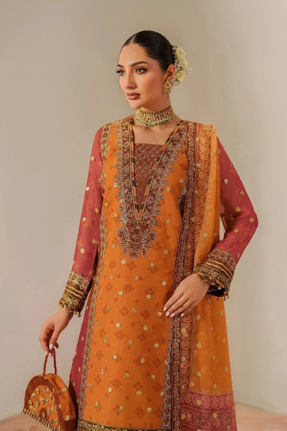 Alizeh Fleur Chiffon deep orange Organza – view 4 – Poshaq