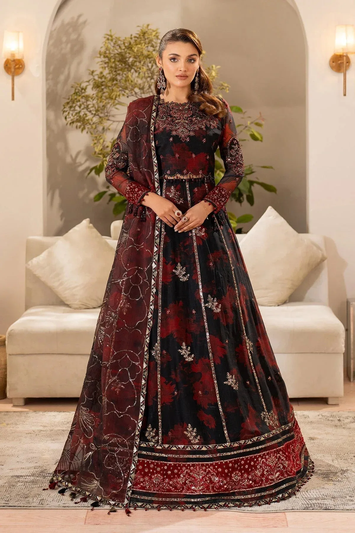Alizeh Fleur Chiffon black Raw Silk – view 1 – Poshaq