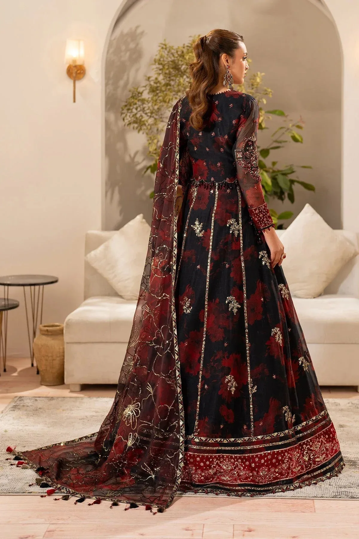 Alizeh Fleur Chiffon black Raw Silk – view 2 – Poshaq