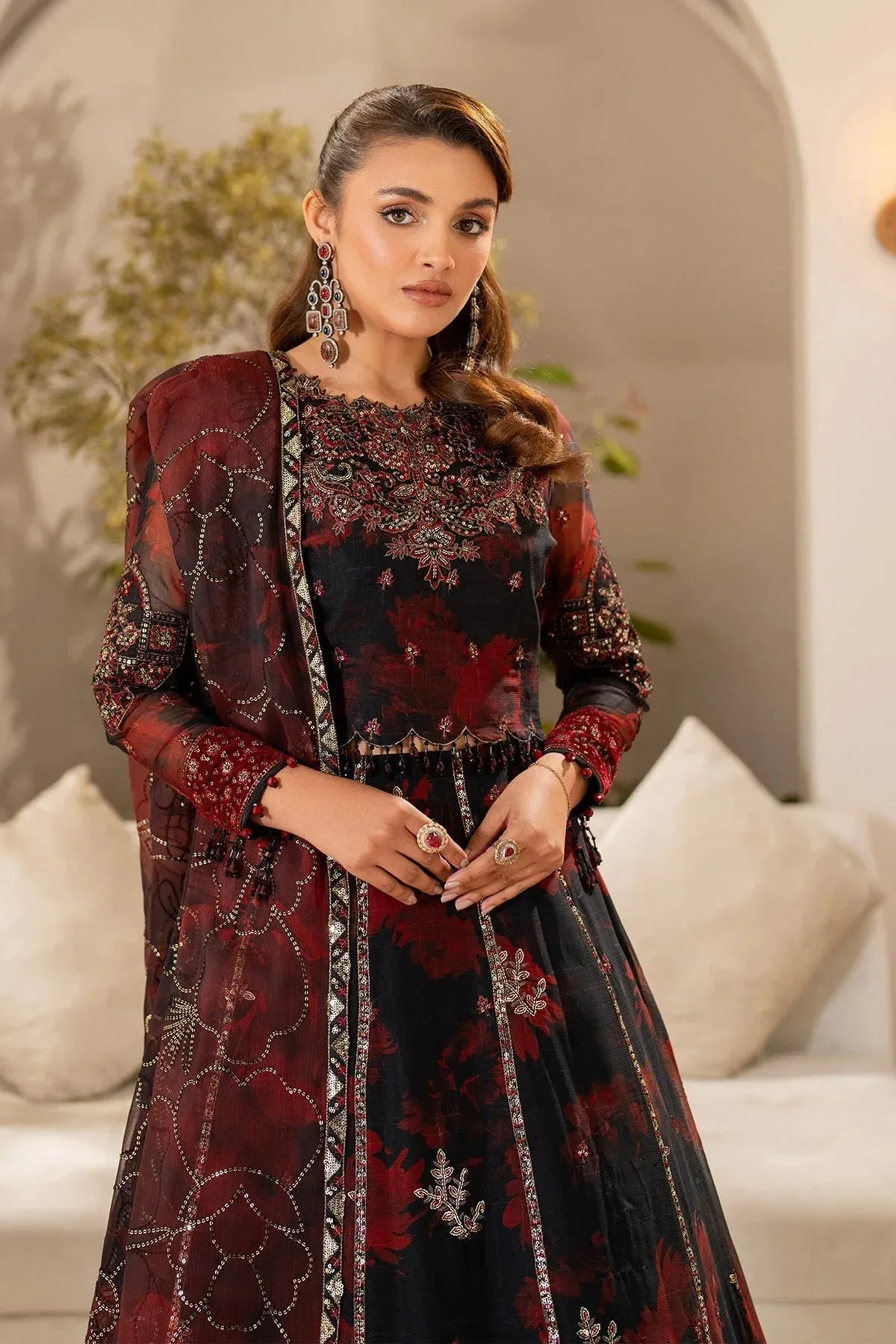 Alizeh Fleur Chiffon black Raw Silk – view 3 – Poshaq