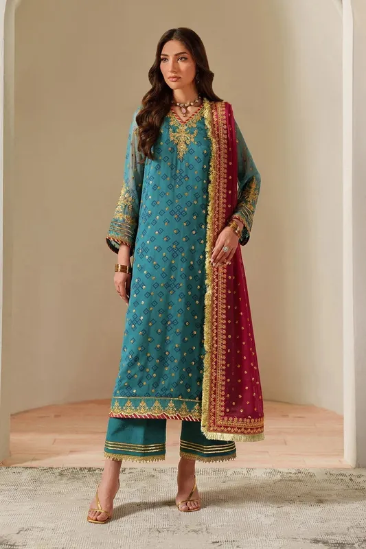 Alizeh Fleur Chiffon Zinc Organza – view 1 – Poshaq