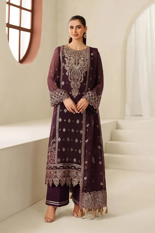 Alizeh Reena Handmade 25 Plum Organza – view 1 – Poshaq