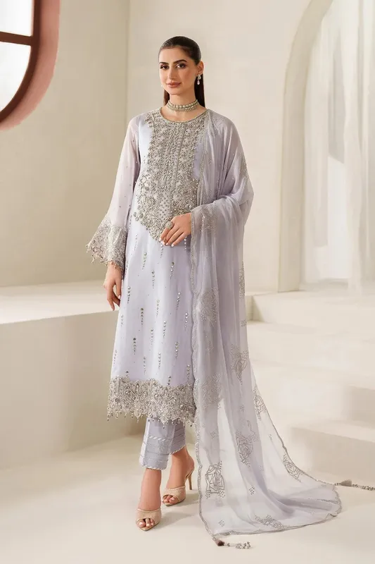 Alizeh Reena Handmade 25 lavender gray Raw Silk – view 1 – Poshaq