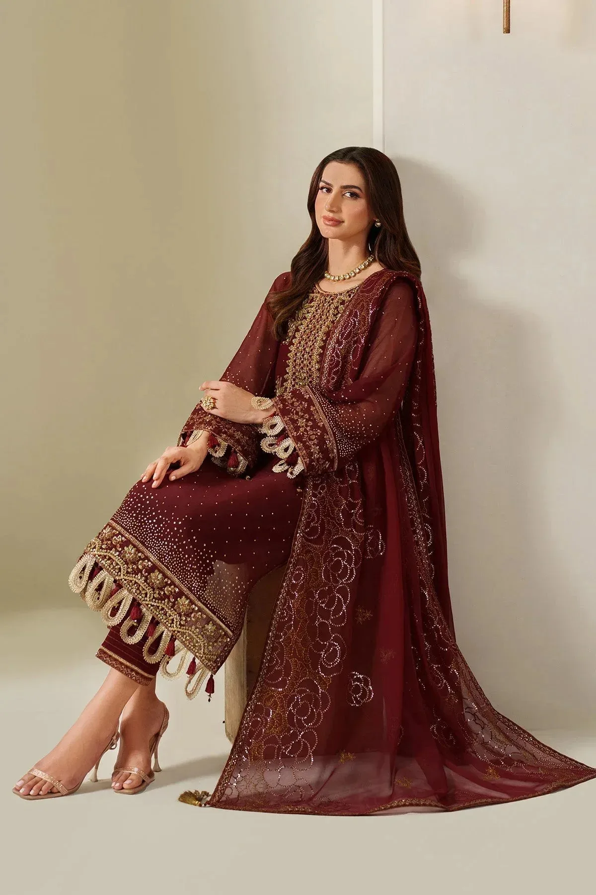 Alizeh Reena Handmade 25 Maroon Raw Silk – view 3 – Poshaq