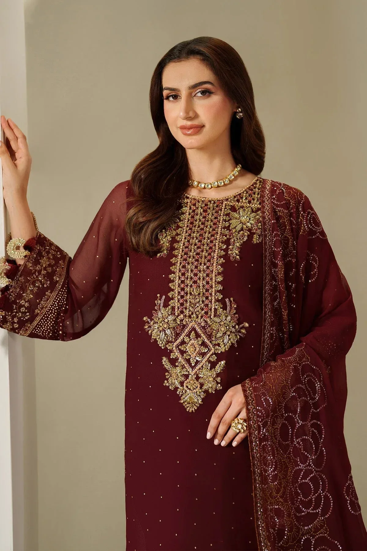 Alizeh Reena Handmade 25 Maroon Raw Silk – view 4 – Poshaq