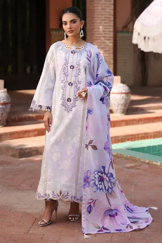 Alizeh Embroidered Printed Festive Edit 25 Light Lavender Organza – view 1 – Poshaq