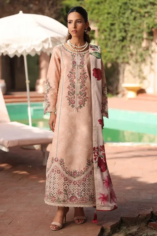 Alizeh Embroidered Printed Festive Edit 25 Pale Peach Silk – view 1 – Poshaq