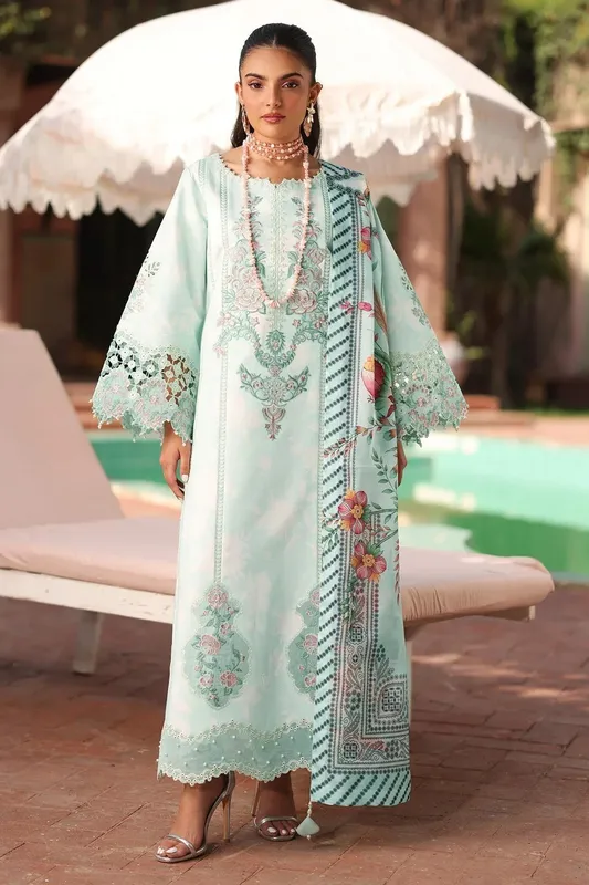 Alizeh Embroidered Printed Festive Edit 25 Ice Blue Organza – view 1 – Poshaq