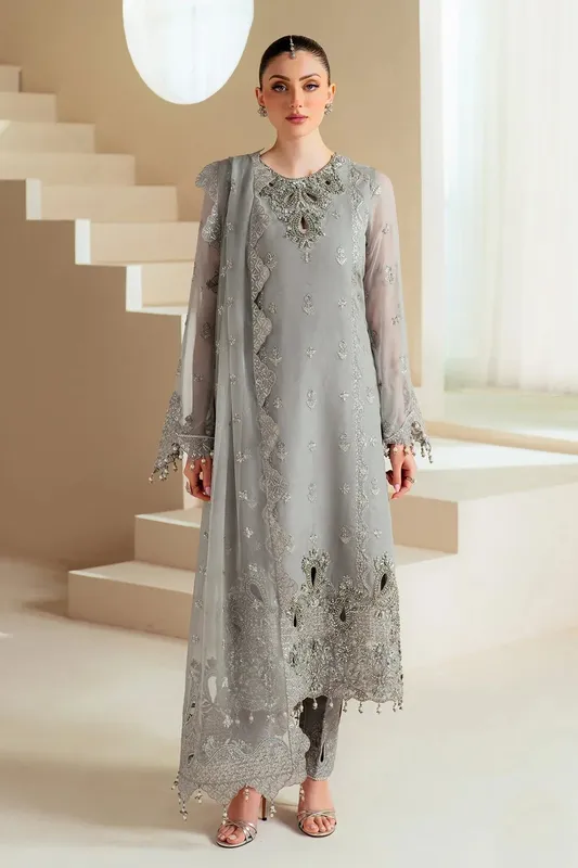 Alizeh Aymal Chiffon Grey Raw Silk – view 1 – Poshaq