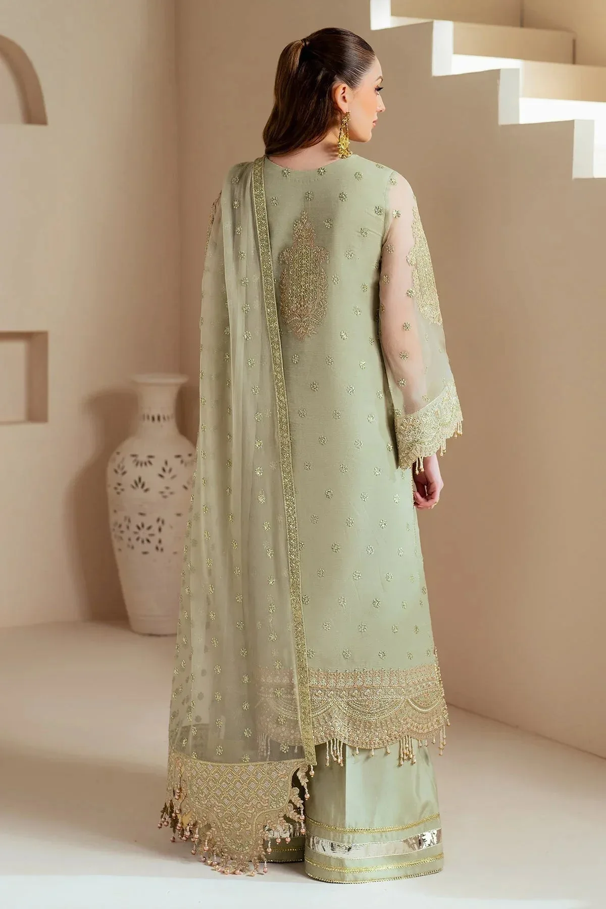 Alizeh Aymal Chiffon Greenish Grey Raw Silk – view 2 – Poshaq