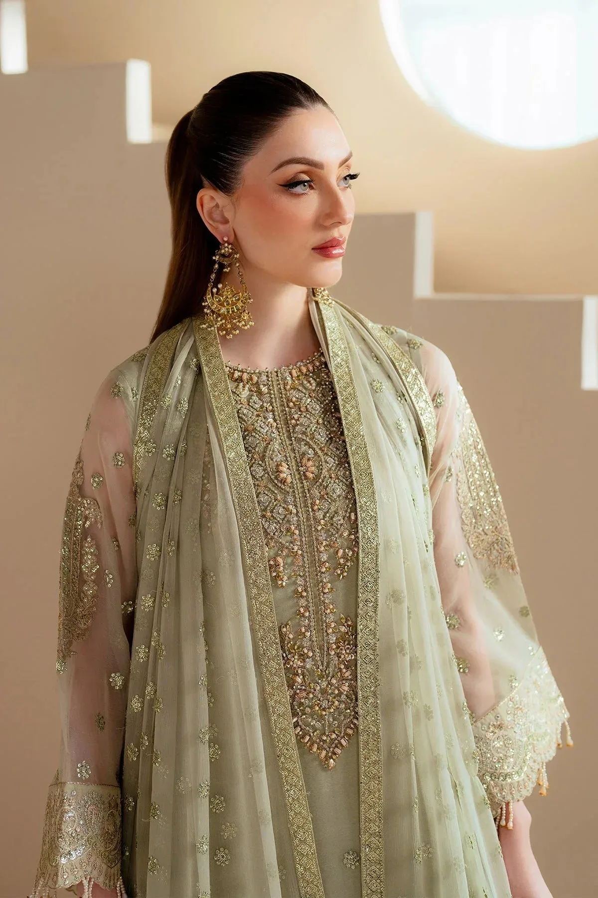 Alizeh Aymal Chiffon Greenish Grey Raw Silk – view 3 – Poshaq