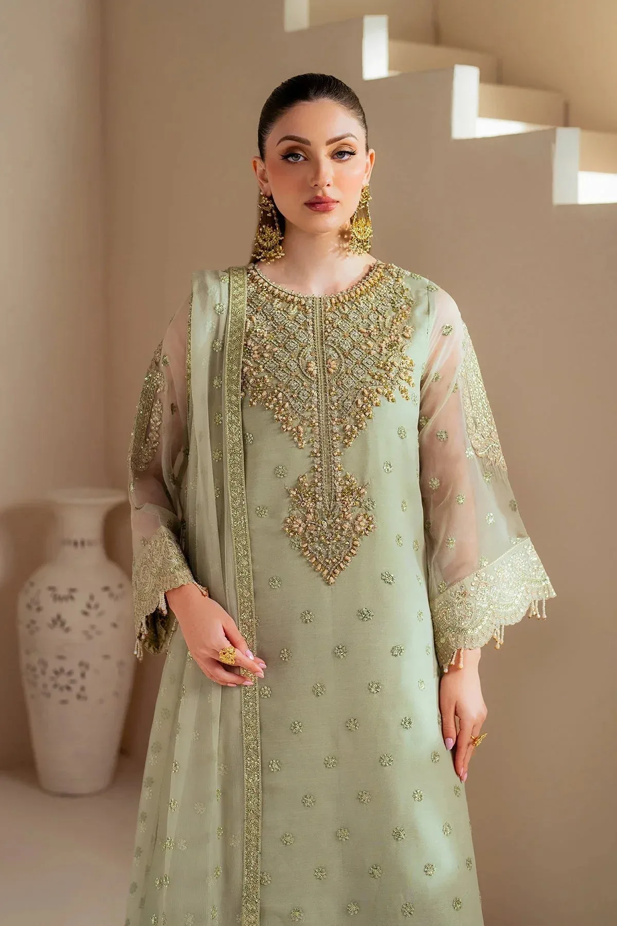 Alizeh Aymal Chiffon Greenish Grey Raw Silk – view 4 – Poshaq