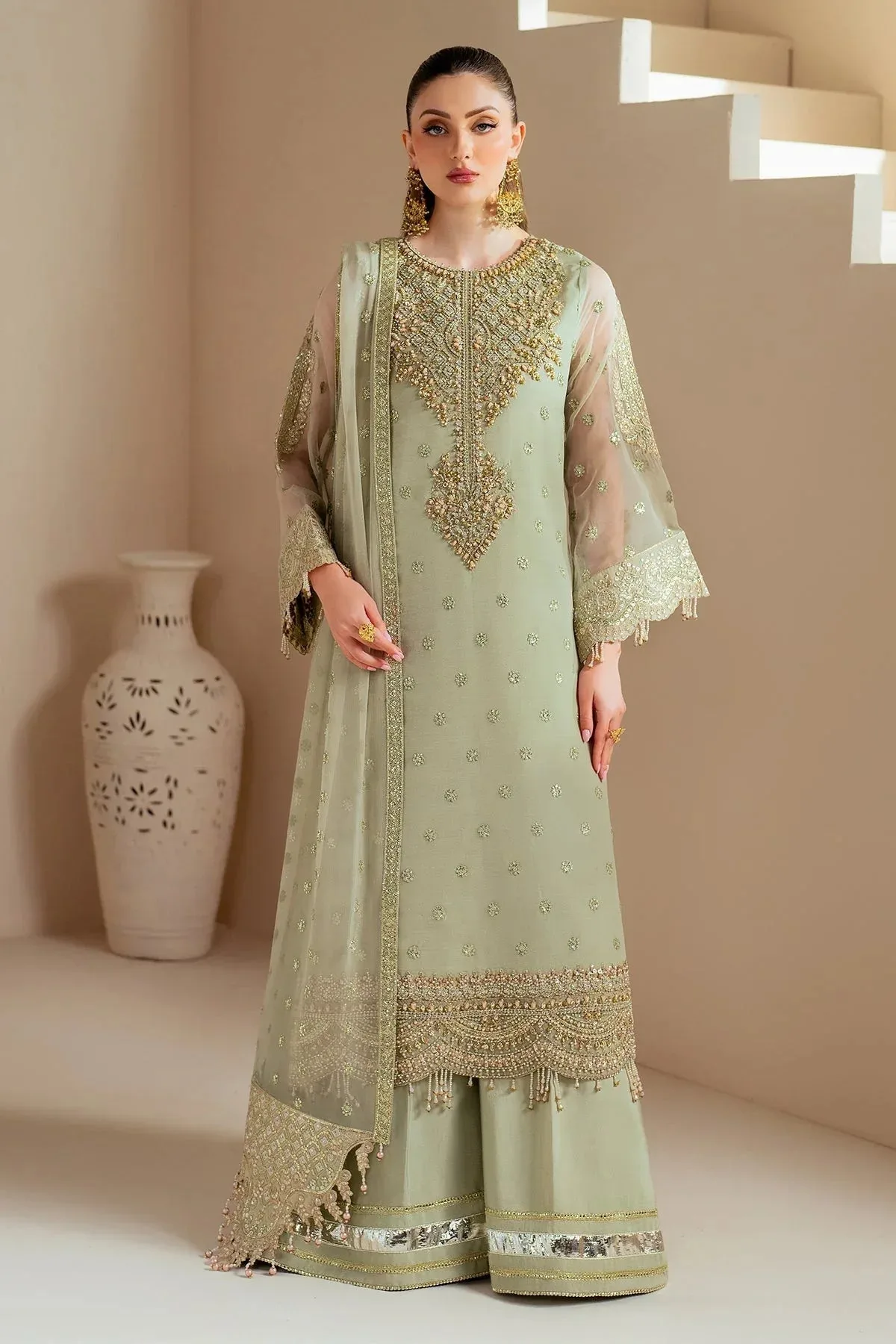 Alizeh Aymal Chiffon Greenish Grey Raw Silk – view 5 – Poshaq
