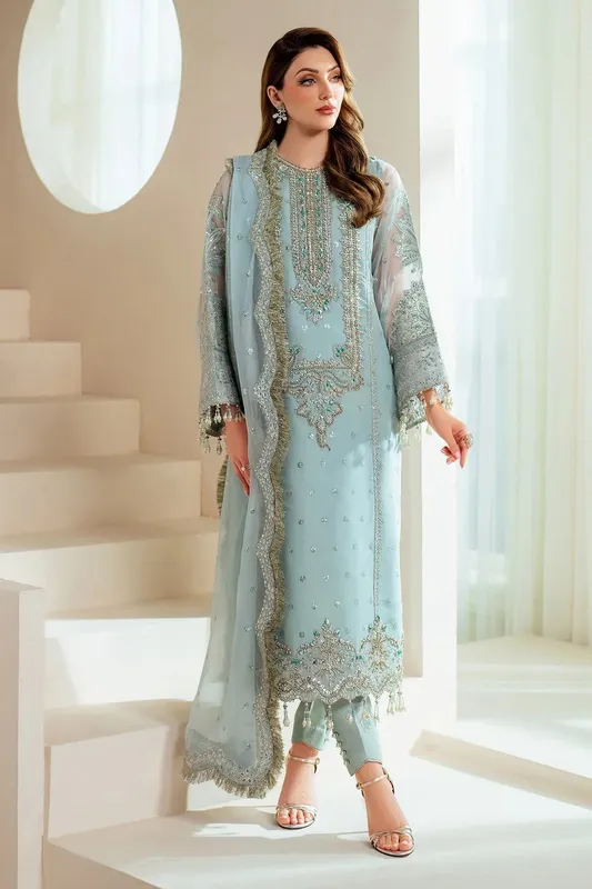 Alizeh Aymal Chiffon Sky Blue Raw Silk – view 1 – Poshaq
