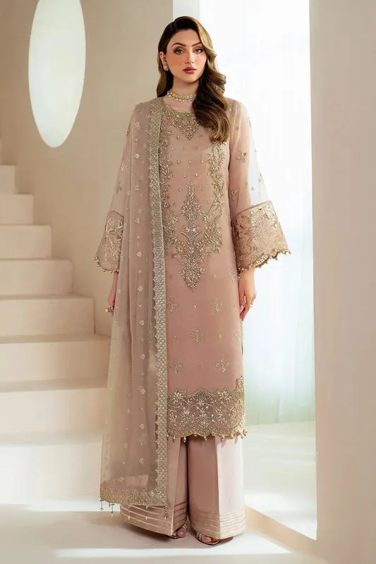 Alizeh Aymal Chiffon Pinkish Gray Raw Silk – view 1 – Poshaq