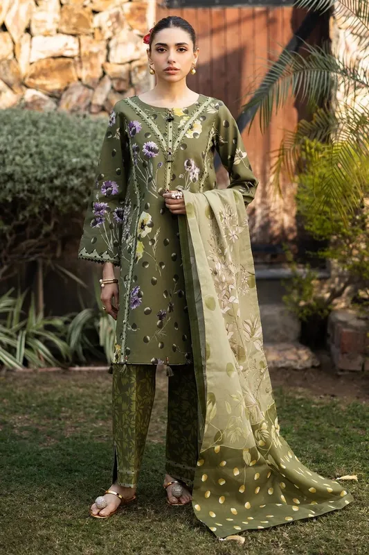 Alizeh Sheen Lawn Prints 25 Olive Green Lawn – view 1 – Poshaq